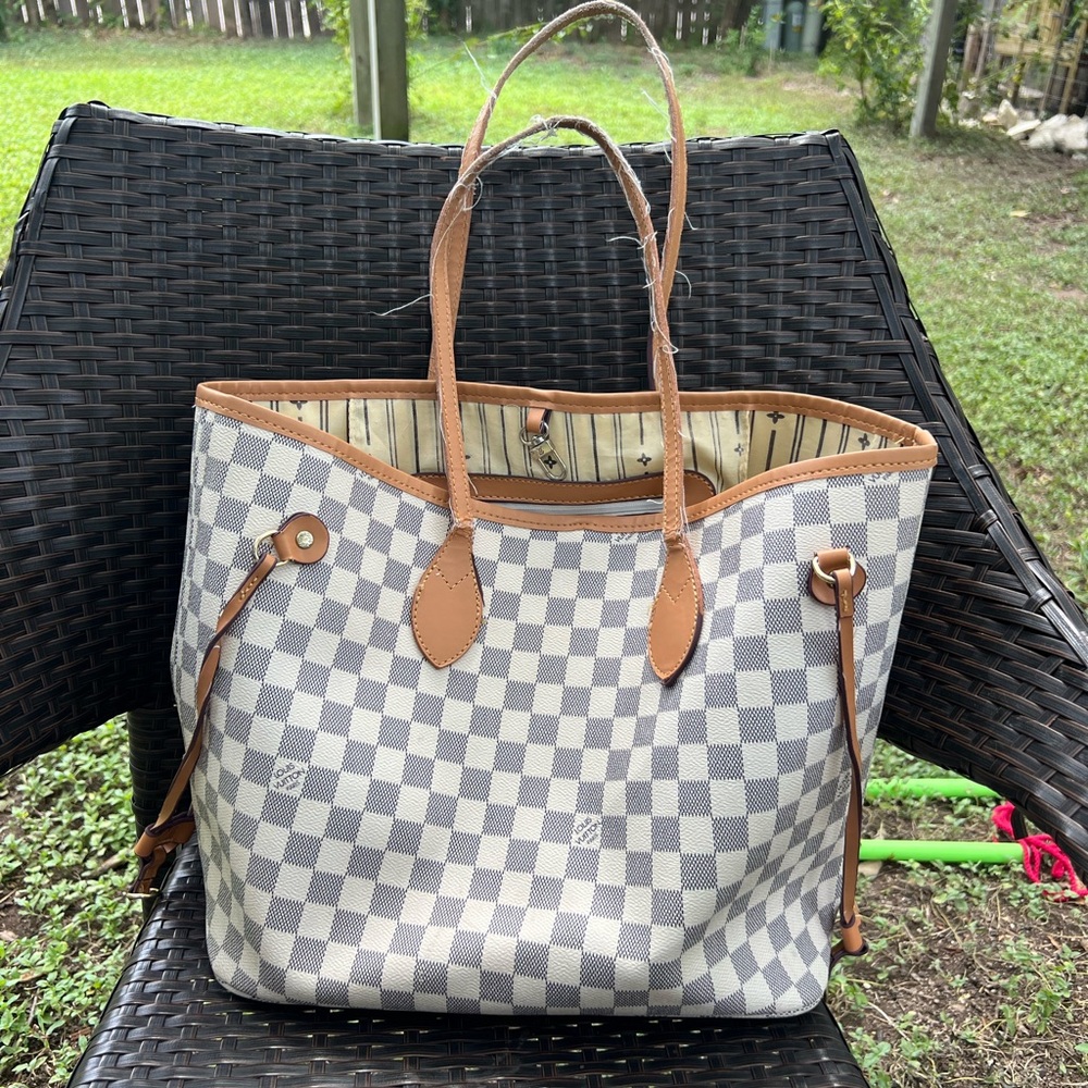 Louis Vuitton Gray Checkered Neverfull Tote